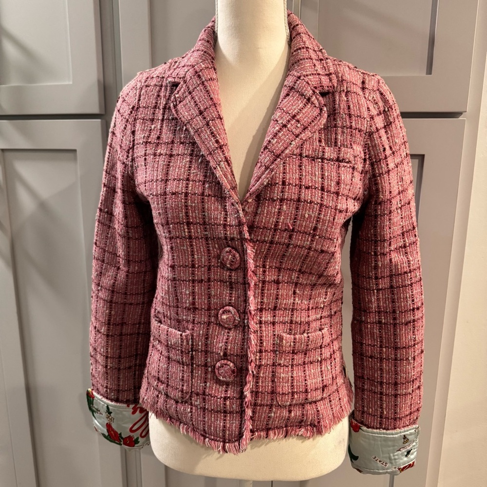 Hollister Vintage Y2K Crop‎ Pink Tweed Blazer Tropical Lining sz Medium Clueless